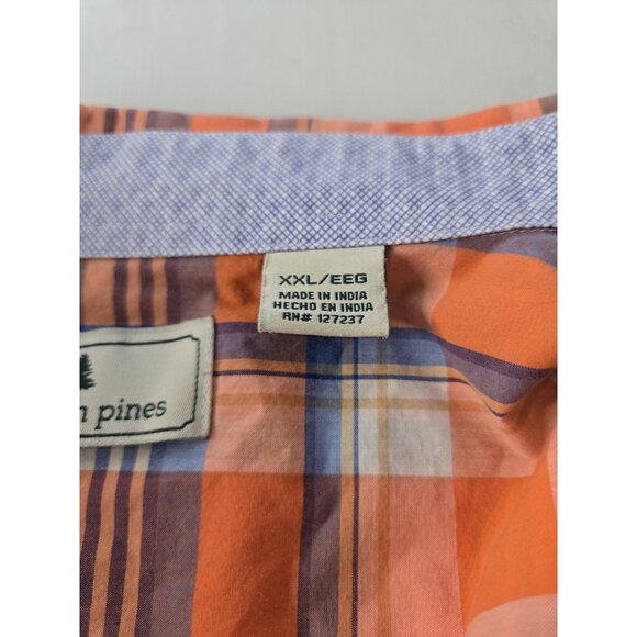 Southern Pines Shirt Mens 2XL Orange Blue Plaid Button Down 100% Cotton Casual - Picture 6 of 10